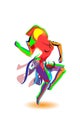 Multicolored abstraction with a dancing girl, colorful woman dancing. Vector white background