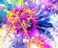 Multicolored abstractt color explosion with futuristic flowers