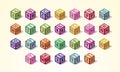 Multicolored Alphabet or ABC Kid Blocks Font in Isometric Style, from A to Z