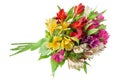 Multicolored alstroemeria lilies flowers round bouquet on white background isolated closeup