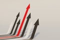 Multicolored arrows go up direction concept to success target and competition. 3D rendering illustration. Royalty Free Stock Photo