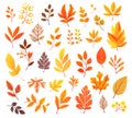 Multicolored autumn leaves, digital illustration in cartoon style isolated on white background. Generative AI