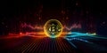 Multicolored background featuring the image of Bitcoin - the most popular cryptocurrency in the world.