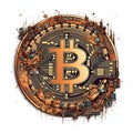 Multicolored background featuring the image of Bitcoin - the most popular cryptocurrency in the world.