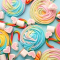 Multicolored background made of various colorful candies. Space for text, party, candy bar, childhood, birthday concept Royalty Free Stock Photo