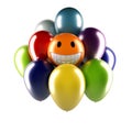 Multicolored ballons and emoji face sphere.