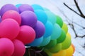 Multicolored balloons adorn the entrance to the cafe. Royalty Free Stock Photo