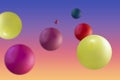 Multicolored balloons in the air. Creative image of colorful balloons floating in the studio. Abstract multicolored spheres on a