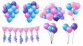 Multicolored balloons, bunches, arches and garlands isolated on white background with cartoon modern illustration for Royalty Free Stock Photo