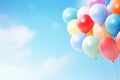 Multicolored balloons with helium on a blue sky abstract background. Concept of happy birthday, new year, party, wedding Royalty Free Stock Photo