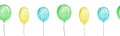 Multicolored balloons, seamless patternn, watercolor illustration isolated