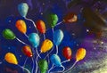 Multicolored balloons in starry blue cosmos