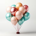 Multicolored balloons on a white background. Square holiday background. AI generative