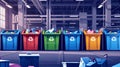 Multicolored bins labeled for different types of waste showcasing the implementation of a circular economy waste