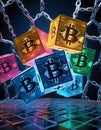 Multicolored Bitcoin Network AI Generative Royalty Free Stock Photo