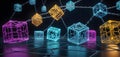Multicolored Blockchain Cube Network AI Generative Royalty Free Stock Photo