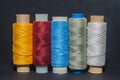 Multicolored bobbin thread. Polypropylene multifilament yarns. Set of sewing thread coils Royalty Free Stock Photo
