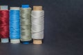 Multicolored bobbin thread. Polypropylene multifilament yarns. Set of sewing thread coils Royalty Free Stock Photo