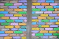 multicolored brick wall wallpaper texture separated by concrete segment Royalty Free Stock Photo