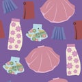 Multicolored bright woman skirt on a violet background pattern