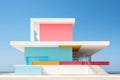 A multicolored building on the beach with stairs leading up to it Royalty Free Stock Photo