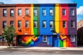 a multicolored building with rainbow painted walls