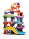 A multicolored building set with a slide. Generative AI image. Royalty Free Stock Photo