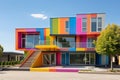 A multicolored building with a staircase leading up to it Royalty Free Stock Photo