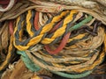 Multicolored bunch of ropes and fishing nets detail Royalty Free Stock Photo