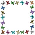 Multicolored butterflies frame on white