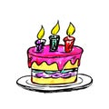 A cake with candles painted on a white background