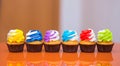 Multicolored cakes on a bright table