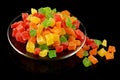 Multicolored candied fruits in a plate