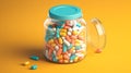 Multicolored capsules in a jar, generative AI.