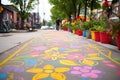 multicolored chalk art on a sidewalk near play area Royalty Free Stock Photo