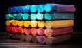 Multicolored chalk sticks for school, on black background. AI generated