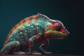 Multicolored chameleon on a blue background. AI generative