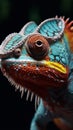 Multicolored chameleon up close