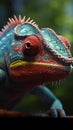 Multicolored chameleon up close