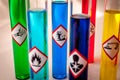 Multicolored Chemistry vials - Focus on hazardous to the environment danger