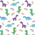 Multicolored childish pattern with dinosaurs and rainbow