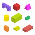 Multicolored childrens 3D cubes, vector flat illustration