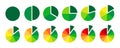 Multicolored circle sections collection. Pie charts diagrams in progress colors. Infographic round elements set. Pack of