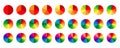 Multicolored circle sections collection. Pie charts diagrams in spectrum colors. Infographic round elements set. Pack of