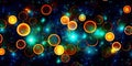 Multicolored circles, bubbles and festive lights on dark background, generative AI Royalty Free Stock Photo