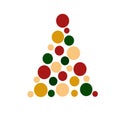 Multicolored circles of different colors and sizes isolated on a white background. Christmas triangular element made of circles.