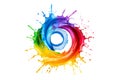 Multicolored circular paint splatter, isolated on white background. Paint splashes in rainbow colors