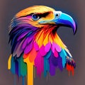 Multicolored close-up image of an eagle\'s head. Animal Paint. Eagle portrait in multicolor paint on subject of imagination, Royalty Free Stock Photo