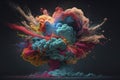 Multicolored clouds and dust exploding on plain background. Illustration. Generative AI