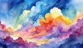 Multicolored clouds illustration with watercolors.